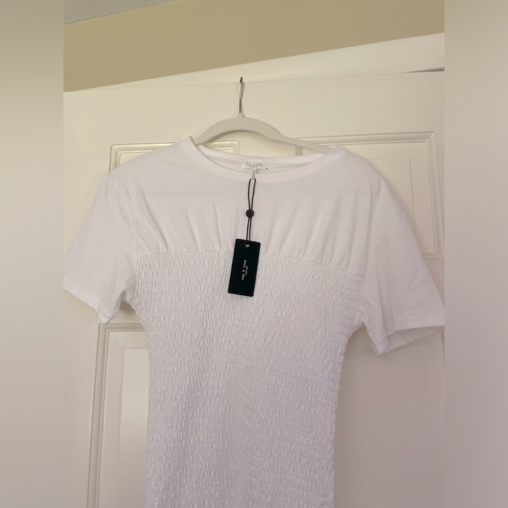 Rag & Bone White Smocked Top